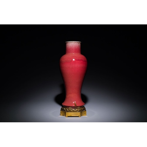 130 - A Chinese langyao glazed 'guanyin zun' vase with a gilt bronze mount, KangxiH.: 42,5 cm (incl. mount... 