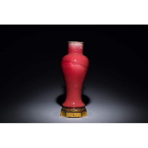 130 - A Chinese langyao glazed 'guanyin zun' vase with a gilt bronze mount, KangxiH.: 42,5 cm (incl. mount... 