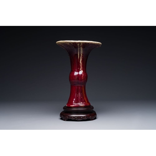 150 - A Chinese quadrifoil flambe-glazed 'zun' vase, Qianlong mark and of the periodH.: 33 cm (incl. stand... 