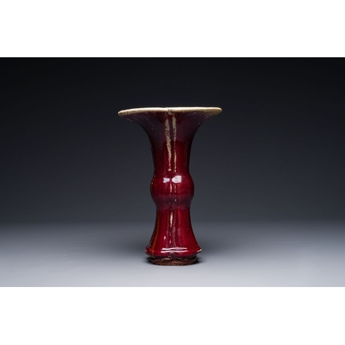 150 - A Chinese quadrifoil flambe-glazed 'zun' vase, Qianlong mark and of the periodH.: 33 cm (incl. stand... 