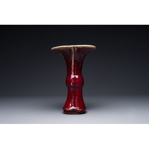 150 - A Chinese quadrifoil flambe-glazed 'zun' vase, Qianlong mark and of the periodH.: 33 cm (incl. stand... 