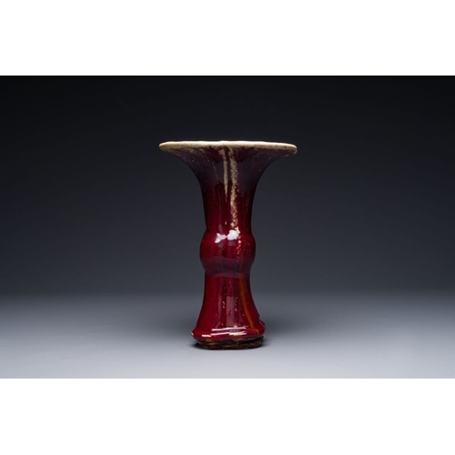 150 - A Chinese quadrifoil flambe-glazed 'zun' vase, Qianlong mark and of the periodH.: 33 cm (incl. stand... 