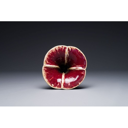 150 - A Chinese quadrifoil flambe-glazed 'zun' vase, Qianlong mark and of the periodH.: 33 cm (incl. stand... 