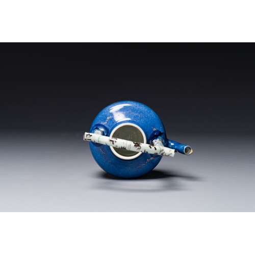 160 - A Chinese gilt-decorated powder-blue teapot and cover with a faux-bamboo handle, KangxiL.: 14 cm - H... 