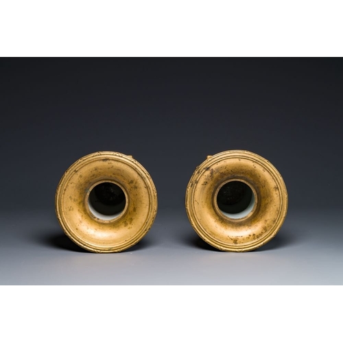 163 - A pair of Chinese gilt-decorated powder-blue 'yenyen' vases with gilt bronze mounts, KangxiH.: 51,5 ... 