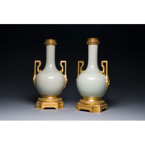 178 - A pair of Chinese ge-type vases with gilt bronze mounts, 19th C.H.: 39,7 cm
 
 Provenance: The colle... 