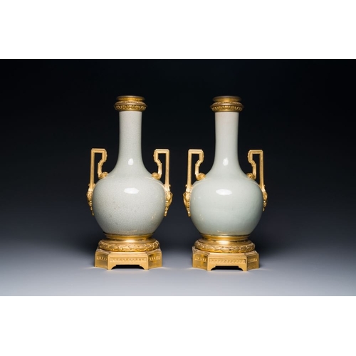 178 - A pair of Chinese ge-type vases with gilt bronze mounts, 19th C.H.: 39,7 cm
 
 Provenance: The colle... 
