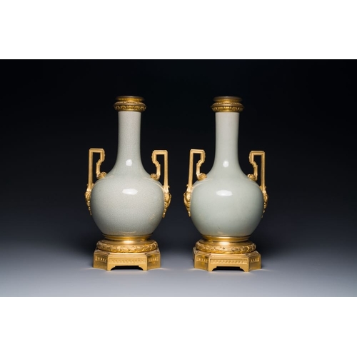 178 - A pair of Chinese ge-type vases with gilt bronze mounts, 19th C.H.: 39,7 cm
 
 Provenance: The colle... 