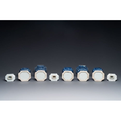 292 - A Chinese blue and white garniture of five vases with floral design, KangxiH.: 32 cm (the three vase... 