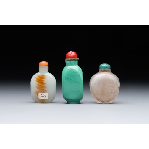 56 - Seven various Chinese jade, agate and glass snuff bottles, 19/20th C.H.: 8,6 cm (the tallest incl. s... 