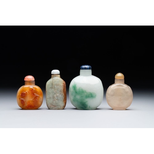 56 - Seven various Chinese jade, agate and glass snuff bottles, 19/20th C.H.: 8,6 cm (the tallest incl. s... 