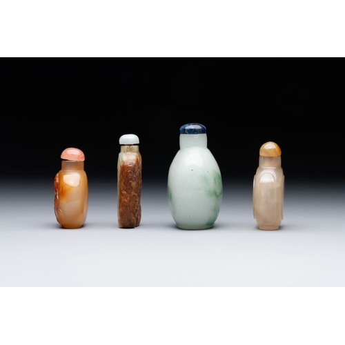 56 - Seven various Chinese jade, agate and glass snuff bottles, 19/20th C.H.: 8,6 cm (the tallest incl. s... 