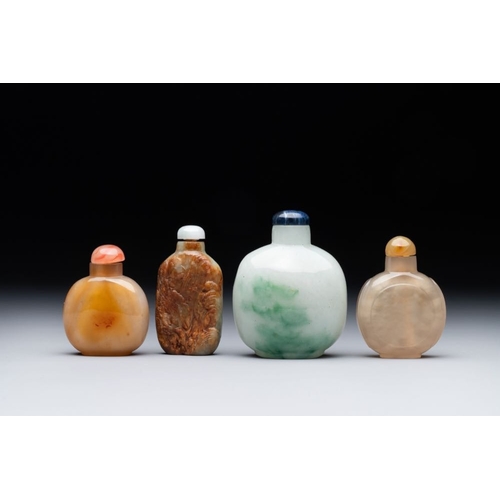 56 - Seven various Chinese jade, agate and glass snuff bottles, 19/20th C.H.: 8,6 cm (the tallest incl. s... 