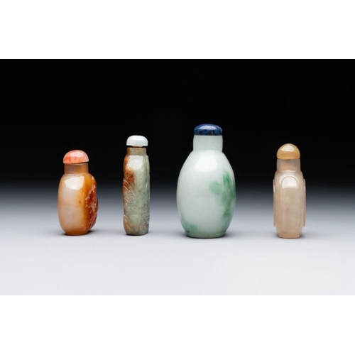 56 - Seven various Chinese jade, agate and glass snuff bottles, 19/20th C.H.: 8,6 cm (the tallest incl. s... 