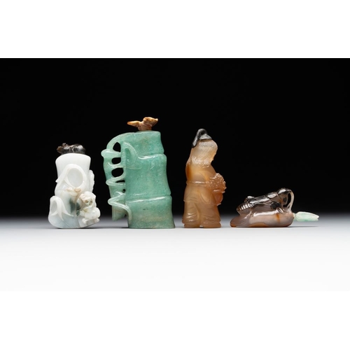 57 - Eight Chinese jade, glass, agate and smoky quartz snuff bottles, 19/20th C.H.: 7 cm (the tallest inc... 