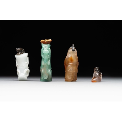 57 - Eight Chinese jade, glass, agate and smoky quartz snuff bottles, 19/20th C.H.: 7 cm (the tallest inc... 