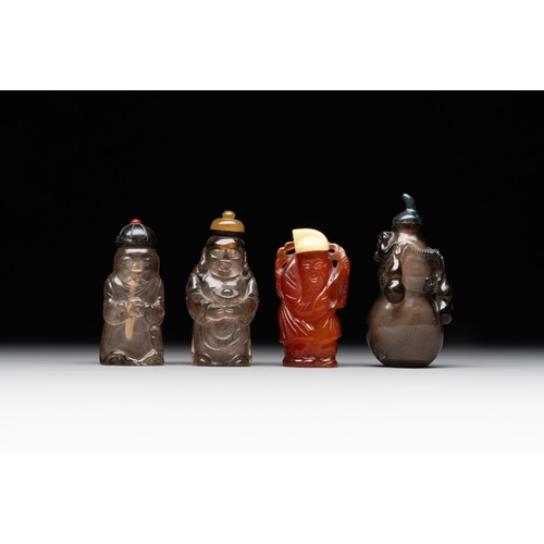 57 - Eight Chinese jade, glass, agate and smoky quartz snuff bottles, 19/20th C.H.: 7 cm (the tallest inc... 