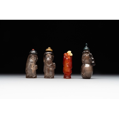 57 - Eight Chinese jade, glass, agate and smoky quartz snuff bottles, 19/20th C.H.: 7 cm (the tallest inc... 