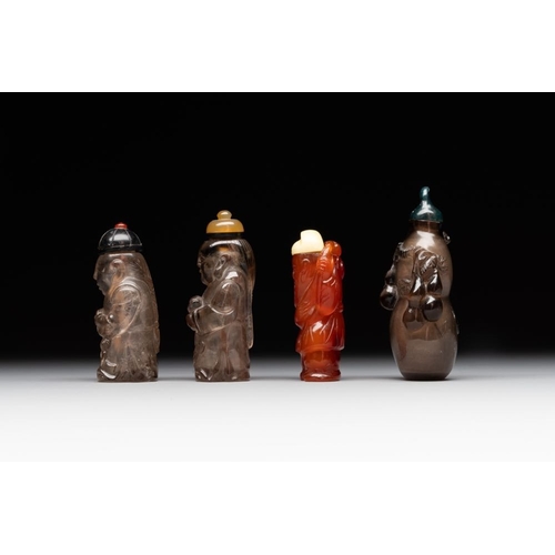 57 - Eight Chinese jade, glass, agate and smoky quartz snuff bottles, 19/20th C.H.: 7 cm (the tallest inc... 