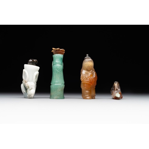 57 - Eight Chinese jade, glass, agate and smoky quartz snuff bottles, 19/20th C.H.: 7 cm (the tallest inc... 