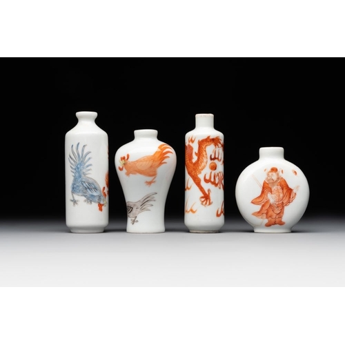 8 - Three Chinese iron-red snuff bottles and one polychrome snuff bottle, Qianlong and Jie Mei Ya Zhi ä»... 