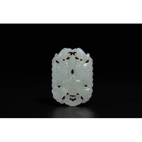 93 - A Chinese white jade 'double phoenix' plaque, Qianlong mark and possibly of the periodDim.: 5,5 x 3,... 