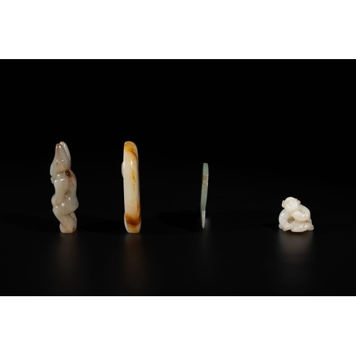 108 - Three Chinese jades and an agate belt hook, Shang and laterDim.: 7,5 x 4,6 x 1,4 cm (the brush washe... 