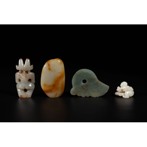 108 - Three Chinese jades and an agate belt hook, Shang and laterDim.: 7,5 x 4,6 x 1,4 cm (the brush washe... 