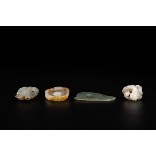 108 - Three Chinese jades and an agate belt hook, Shang and laterDim.: 7,5 x 4,6 x 1,4 cm (the brush washe... 