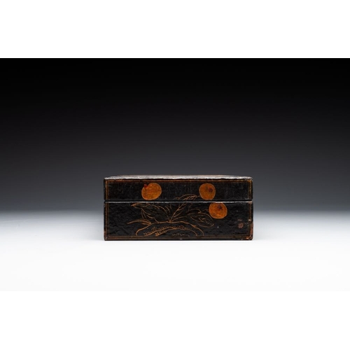 116 - A fine rectangular Chinese lacquered and painted wooden box, signed Fen Yang Fu , dated 1669Dim.: 56... 