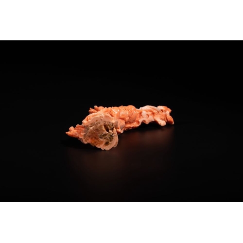 123 - A Chinese red coral sculpture of Shoulao, 19/20th C.L.: 10 cm - H.: 14,5 cm 
 Weight: 175 gramsThe a... 