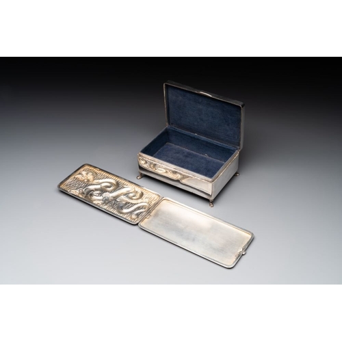 129 - A Chinese silver 'dragon' box and a tobacco box, Sheng chang mark, 19th C.Dim.: 15,5 x 10 x 7 cm (th... 