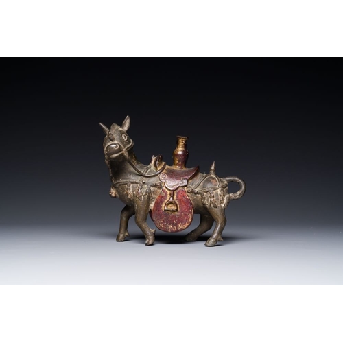 146 - A rare Chinese partly lacquered and gilt bronze incense holder in the shape of a horse, Yuan/early M... 