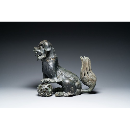 147 - A large Chinese bronze 'Buddhist lion' censer, MingH.: 46 cmThe absence of a condition report does n... 