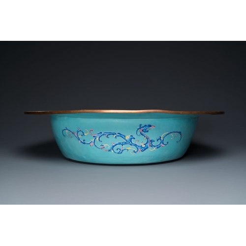 169 - An exceptionally large Chinese Canton enamel basin with floral design, YongzhengDia.: 64 cm - H.: 15... 