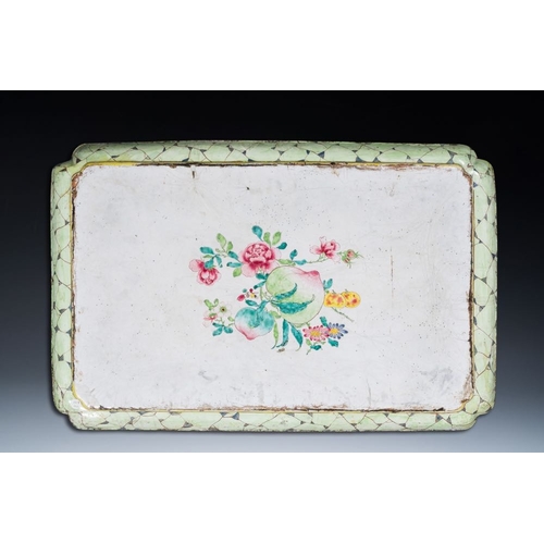 171 - A massive Chinese Canton enamel rectangular tray with floral design, Yongzheng/QianlongDim.: 75 x 49... 