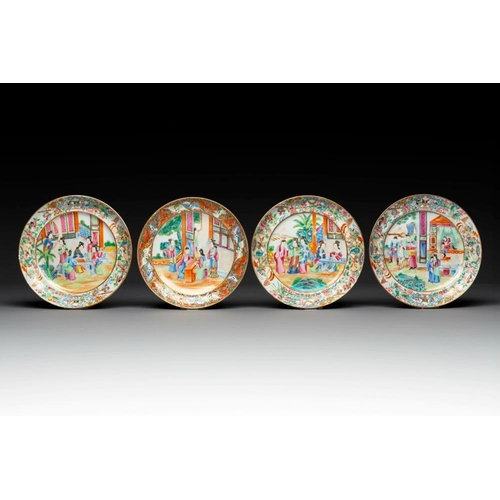 174 - Thirteen Chinese Canton famille rose plates with narrative design, 19th C.Dia.: 20 cm (the largest)D... 