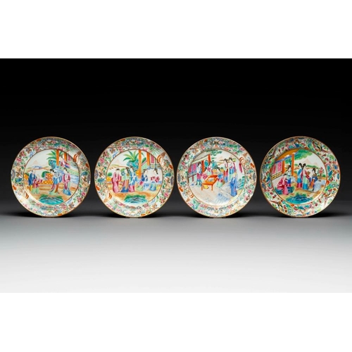 174 - Thirteen Chinese Canton famille rose plates with narrative design, 19th C.Dia.: 20 cm (the largest)D... 