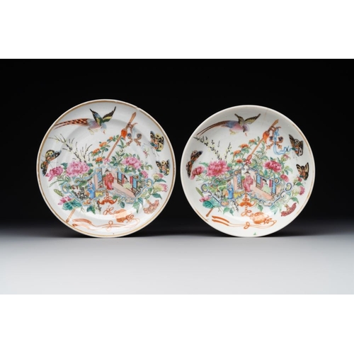 177 - Seven fine Chinese Canton famille rose dishes and plates, 19th C.Dia.: 25 cm (the largest)Dia.: 14,8... 