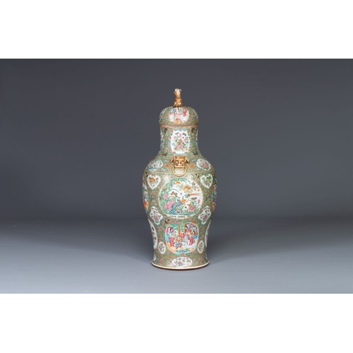 187 - A large Chinese Canton famille rose vase and cover with narrative design, 19th C.H.: 94 cm The absen... 