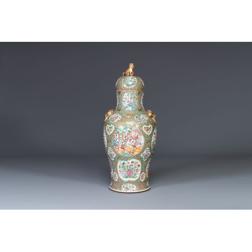 187 - A large Chinese Canton famille rose vase and cover with narrative design, 19th C.H.: 94 cm The absen... 