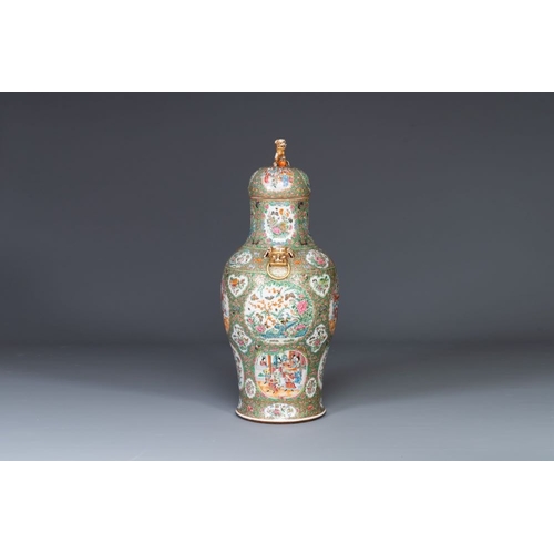 187 - A large Chinese Canton famille rose vase and cover with narrative design, 19th C.H.: 94 cm The absen... 