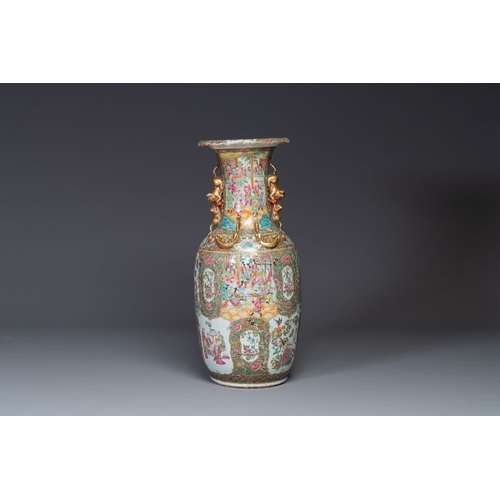 188 - A large Chinese Canton famille rose vase with narrative design, 19th C.H.: 78 cm The absence of a co... 