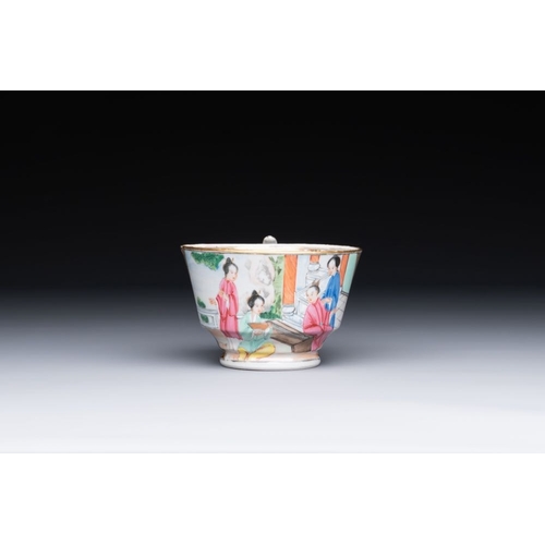 194 - A Chinese Canton famille rose gilt-decorated cup and saucer and a famille verte tazza, 19th C.Dia.: ... 