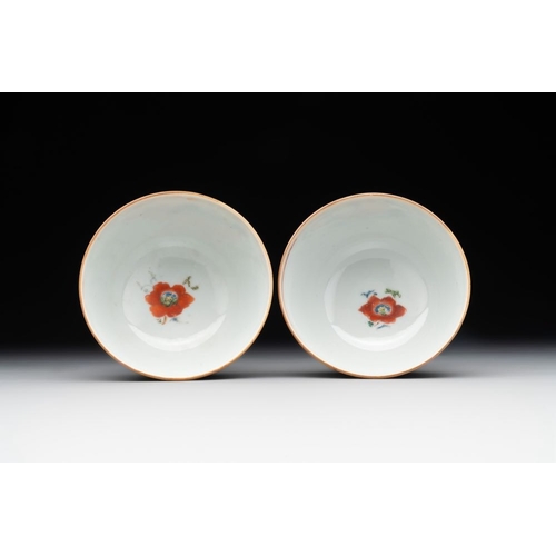 232 - Five Chinese famille rose 'Madame de Pompadour' cups and two saucers, Qianlong, ca. 1745Dia.: 8,7 cm... 