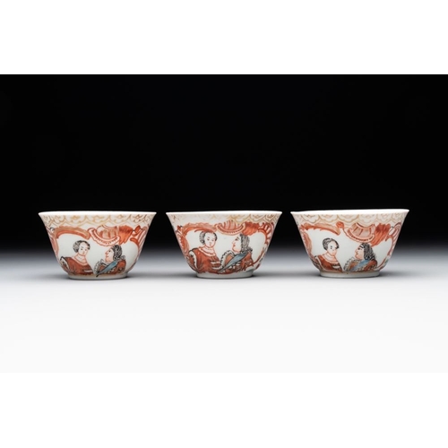 237 - Six Japanese Dutch-decorated or Amsterdams bont 'William and Mary' cups and saucers, Edo, 18th C.Dia... 