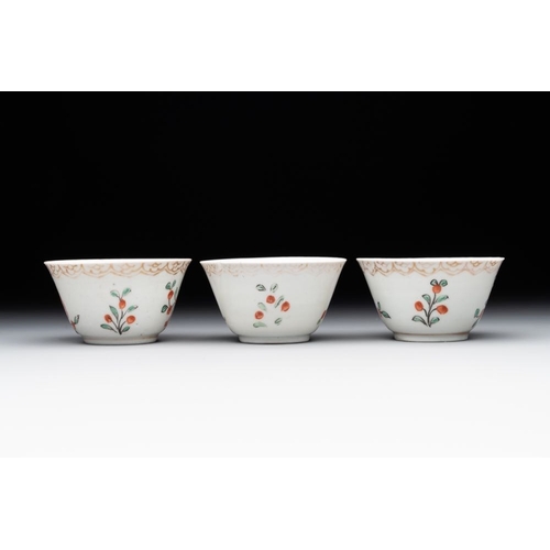 237 - Six Japanese Dutch-decorated or Amsterdams bont 'William and Mary' cups and saucers, Edo, 18th C.Dia... 