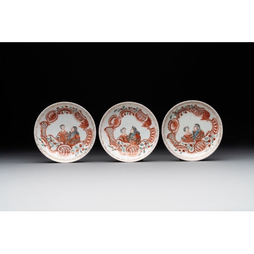 237 - Six Japanese Dutch-decorated or Amsterdams bont 'William and Mary' cups and saucers, Edo, 18th C.Dia... 