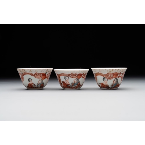 237 - Six Japanese Dutch-decorated or Amsterdams bont 'William and Mary' cups and saucers, Edo, 18th C.Dia... 