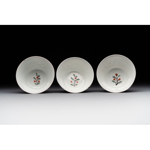 237 - Six Japanese Dutch-decorated or Amsterdams bont 'William and Mary' cups and saucers, Edo, 18th C.Dia... 